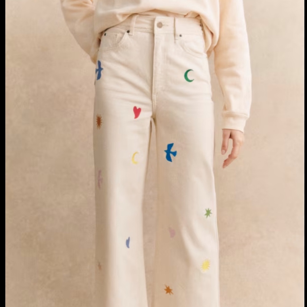 Sezane x Pangea — highly coveted limited! Jeans with Colorful Embroidery